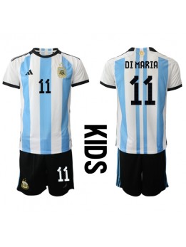 Argentina Angel Di Maria #11 Replika Hemmakläder Barn VM 2022 Kortärmad (+ byxor)